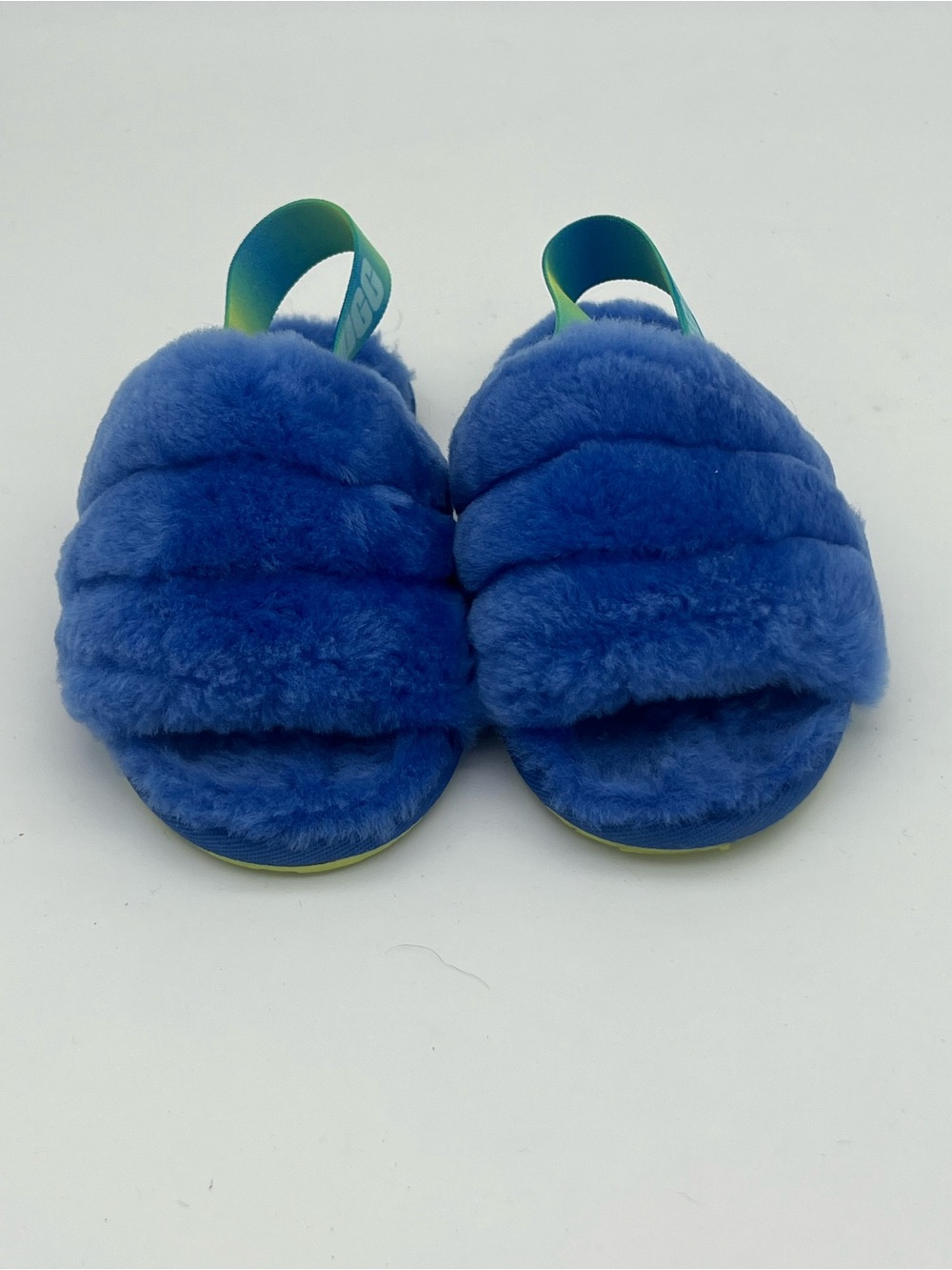 UGG kids size 12 fluff yea slippers blue sandals shearling fluffy slip on shoes - Picture 3 of 6
